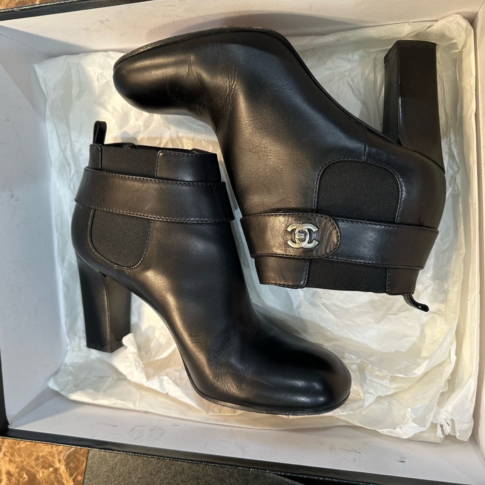 Chanel Black Leather Ankle Boots